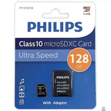 Micro SecureDigital 128GB Philips microSDHC Class 10 (SD адаптер) (FM12MA45B/97)