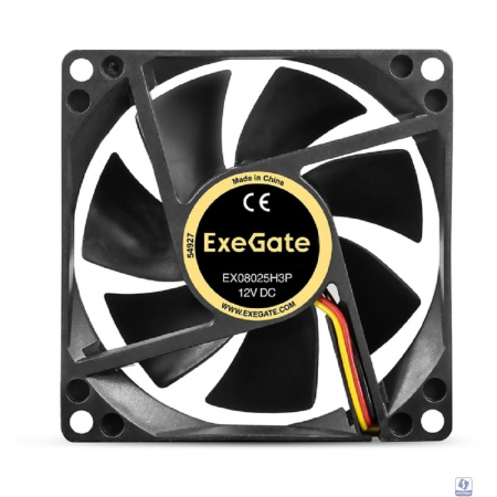 Exegate EX297046RUS Вентилятор 12В DC ExeGate EX08025H3P (80x80x25 мм, Hydraulic bearing (гидродинамический), 3pin, 2000RPM, 19dBA)