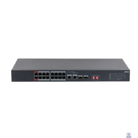 DAHUA DH-S3218-16ET-240 16-портовый неуправляемый коммутатор с РоЕ, 16xRJ45 100Mb, 2хКомбо SFP/RJ45 1Gb uplink, суммарно до 240Вт, коммутация 7.2 Гбит/с, MAC-таблица 8К