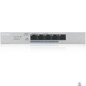 ZYXEL GS1200-5HPV2-EU0101F Smart PoE+ коммутатор GS1200-5HP v2, 5xGE (4xPoE+), настольный, бесшумный, с поддержкой VLAN, IGMP, QoS и Link Aggregation, бюджет PoE 60 Вт