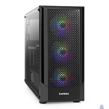 Exegate EX295765RUS Корпус Miditower ExeGate EVO-8227 (ATX, без БП, 2*USB+1*USB3.0+HD Audio, черный, 3 вент. с RGB подсветкой, боковая панель - закаленное стекло)