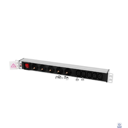 REM Блок розеток Rem-10 без шнура с выкл., 5 Schuko, 5 IEC 60320 C13, вход IEC 60320 C14, 10A, алюм., 19" (R-10-5S-5C13-V-440-Z)