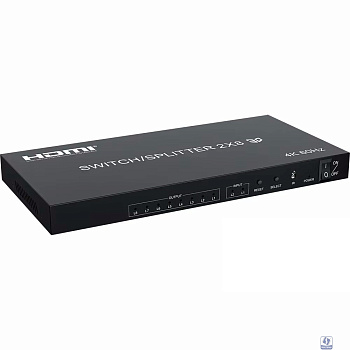 ORIENT HSP0208H-2.0, HDMI переключатель/разветвитель 2->8, UHD 4K/60Гц (3840x2160), HDR, HDMI 2.0, HDCP 2.2, пульт ДУ, внешний БП 5В/2A, метал.корпус (33321)