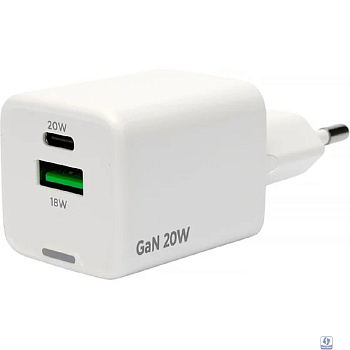 Cablexpert зарядное устройство 20Вт GaN, 3А, QC4.0/PD, 1xUSB, 1xType-C, белый, пакет (MP3A-PC-61)