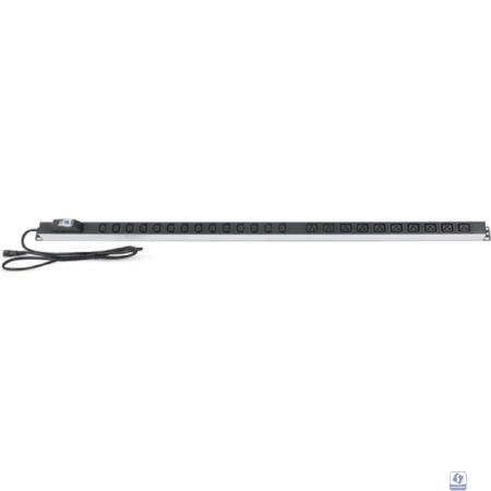 Cabeus PDU-16-14C13-10C19-B Блок розеток для 19" шкафов, вертикальный, 10 розеток IEC 320 C19, 14 розеток IEC 320 C13, 16А, автомат защиты, алюминиевый корпус, шнур с вилкой Schuko 2м