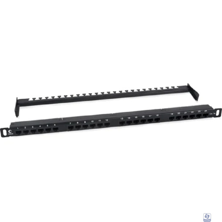 Cabeus PLHD-24-Cat.5e-Dual-180-0,5U Патч-панель высокой плотности 19" (0,5U), 24 порта RJ-45, категория 5e, Dual IDC,180 градусов, с задним кабельным организатором