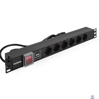 Exegate EX280834RUS Блок розеток ExeGate ServerPro PDU-19H609 Al-6S-C14-2, 19",1U,алюм, 6Schuko, кабель с C14 2м, SPD1