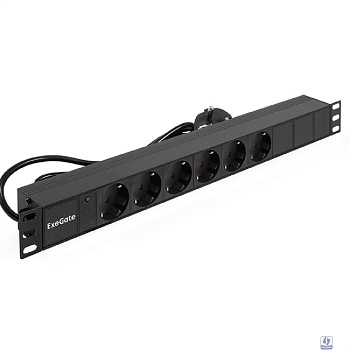 Exegate EX280828RUS Блок розеток ExeGate ServerPro PDU-19H603 Al-6S-EU2.5, 19",1U,алюм, 6Schuko, евровилка, 2.5м