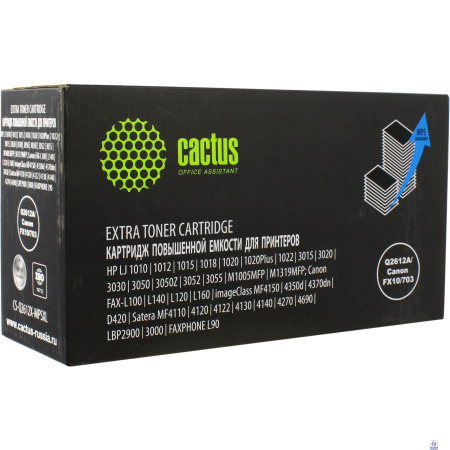 Картридж лазерный Cactus CS-Q2612X-MPSXL Q2612A/Canon FX10/703 черный (8000стр.) для HP LJ 1010/1012/1015/1018/1020/1020Plus/1022/3015/3020/3030/3050/3050Z/3052/3055/M1005MFP/M1319MFP; Canon FAX-L100/