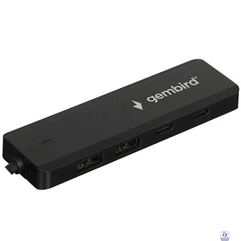 Gembird Разветвитель USB3.1 2xUSB, 2xType-C, с доп.пит (Type-C), кабель USB 19см, черный, коробка (UHB-C415)