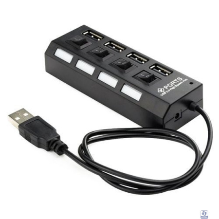 Gembird Концентратор USB 2.0 UHB-243-AD с подсветкой и выключателем, 4 порта, блистер (UHB-243-AD)