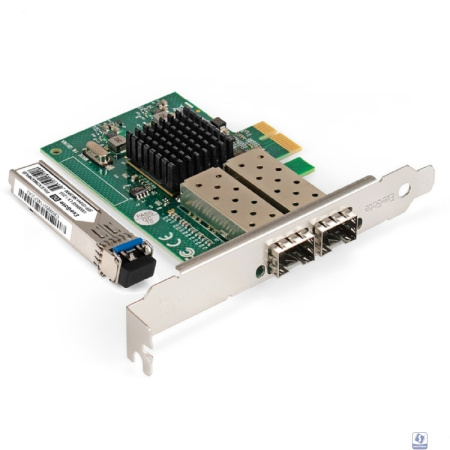 Exegate EX298938RUS Комплект: Сетевой адаптер SFP ExeGate EXE-82576-F2 + Трансивер Single-Mode до 20км ExeGate EXT-1G-SM1310-LC2-20KM (EX296229RUS: PCI-E x1 v2.0, порты 2x SFP (10/100/1000Mb/s), Gigab