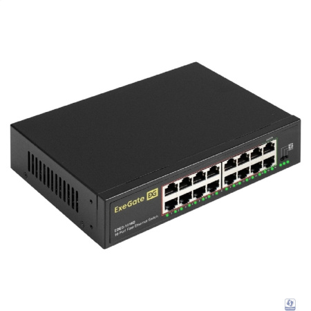 Exegate EX298691RUS Коммутатор неуправляемый ExeGate EDES-1016D (16-портовый UTP 10/100Mbps, металлический корпус, возможна установка в стойку и монтаж на стену)