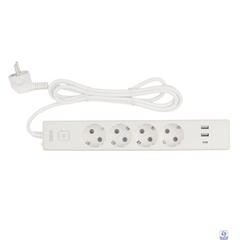 PowerCube Бытовой удлинитель (PC-6-2M) 4р с/з вык.,3USB, 3500 Вт, 16А, 1.9 м, 3*1,0 (белый) 