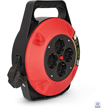 Exegate EX286336RUS Удлинитель на катушке ExeGate Master ECS-1-1B (4 евророзетки с заземлением, 10м, защита от детей, защита от перегрузки, 3х1,0мм2, 10А/2.2кВт)