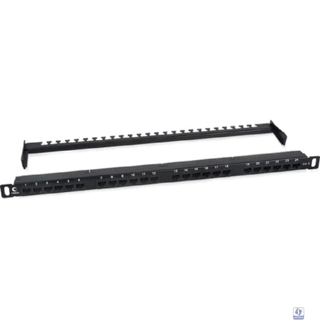 Cabeus PLHD-24-Cat.6-Dual-180-0,5U Патч-панель высокой плотности 19" (0,5U), 24 порта RJ-45, категория 6, Dual IDC,180 градусов, с задним кабельным организатором
