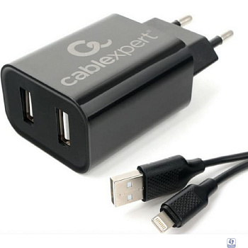 Cablexpert  Зарядное устройство 12Вт, 2.4А, 2xUSB, кабель Lightning 1м, черный, коробка-блистер (MP3A-PC-36)