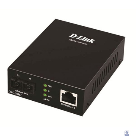 D-Link DMC-G02SC/A1A Медиаконвертер с 1 портом 100/1000Base-T и 1 портом 1000Base-SX с разъемом SC для многомодового оптического кабеля (до 550 м)