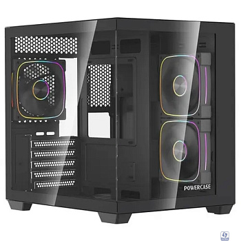 Powercase Корпус Vision Micro M5CB, Tempered Glass, Type-C, 3x 120mm ARGB PWM Fan, ARGB+PWM HUB, чёрный, mATX  (CVMM5CHB-A3)