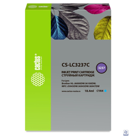 Картридж струйный Cactus CS-LC3237C голубой (18.4мл) для Brother HL-J6000DW/J6100DW
