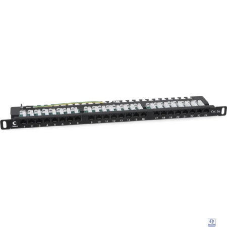 Cabeus PLHD-24-Cat.5e-Dual-90-0,5U Патч-панель высокой плотности 19" (0,5U), 24 порта RJ-45, категория 5e, Dual IDC, 90 градусов, с задним кабельным организатором