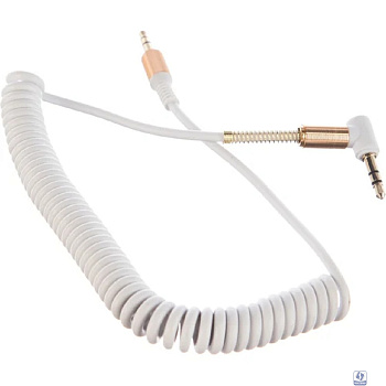 Кабель аудио (угловой) спиральный Cablexpert CCAB-02-35MMLC-1.8MW. 3.5 джек (M)/3.5 джек (M), белый, 1.8м, блистер