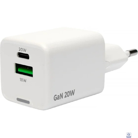 Cablexpert зарядное устройство 20Вт GaN, 3А, QC4.0/PD, 1xUSB, 1xType-C, белый, пакет (MP3A-PC-61)