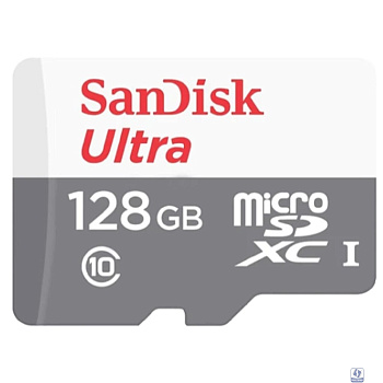 Micro SecureDigital 128GB SanDisk Ultra Class 10, UHS-I, R 100 МБ/с, <SDSQUNR-128G-GN3MN> адаптер на SD"
