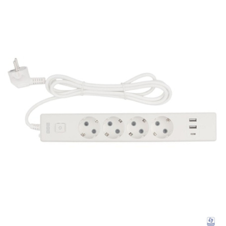 PowerCube Бытовой удлинитель (PC-6-2M) 4р с/з вык.,3USB, 3500 Вт, 16А, 1.9 м, 3*1,0 (белый) 