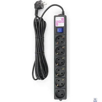 Ф-удлинитель, PC 5м 6р, черн. 16А, (3*1,5) SPG6-B2