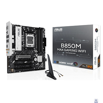 ASUS B850M MAX GAMING WIFI (Socket AM5, mATX, 4xDDR5(256GB), DP/HDMI, 1xPCIe 5.0x16/1xPCIe 4.0, 1xLAN(5GbE), Wi-Fi 6, 4xSATA 6Gb/s, 2xM.2, 2xType-C, 3xUSB 3.2, 2xUSB 2.0)