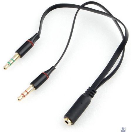 Кабель аудио Cablexpert CCAB-02-35F2M-0.2MB. 3.5 джек 4pin(F)/2х 3.5 джек(M) наушники и микрофон, черный, 0.2м, блистер