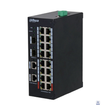 DAHUA DH-HS3220-16GT-190 20-портовый гигабитный неуправляемый коммутатор с PoE, промышленное исполнение , 16xRJ45 1Gb, 2xRJ45 1Gb, 2xSFP 1Gb, суммарно 190Вт, коммутация 40 Гбит/с, MAC-таблица 4К