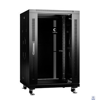 Cabeus SH-05C-18U60/60-BK Шкаф монтажный телекоммуникационный 19" напольный 18U 600x600x988mm (ШхГхВ) передняя стеклянная и задняя сплошная металлическая двери, ручка с замком, цвет черный (RAL 9004)
