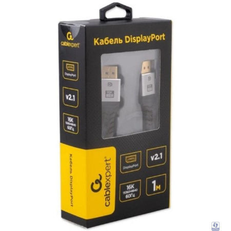 Cablexpert Кабель DisplayPort 20M/20M, v2.1, 16K, медь, тройной экран, нейлон, 1м,черный,коробка (CCP-DP16K-1M)