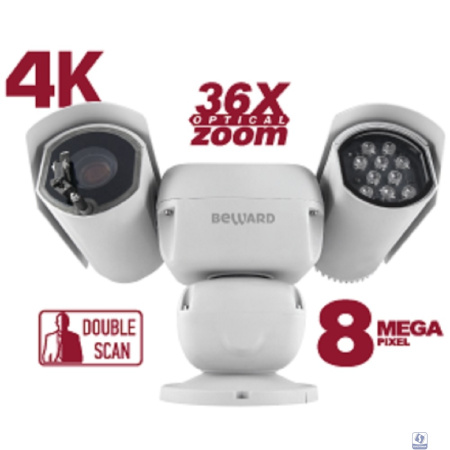 BEWARD SV8193215-R3 8 Мп, 1/1.8'' КМОП SONY Starvis, скоростная PTZ 0.1-200°/сек, 0.006 лк (день)/0.0005 лк (ночь), 2xWDR до 120 дБ, 3 потока H.265/H.264/MJPEG, Zoom 36x оптич