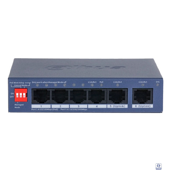 DAHUA DH-CS4006-4ET2GT-36 4-портовый PoE коммутатор управляемый  4 RJ45 10/100Мбит/с (PoE/PoE+), 2 RJ45 10/100/1000Мбит/с (uplink); до 40 В