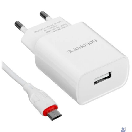 BOROFONE BA20A/ Сетевое ЗУ + Кабель Micro 1m/ 1 USB/ Выход: 10.5W/ White