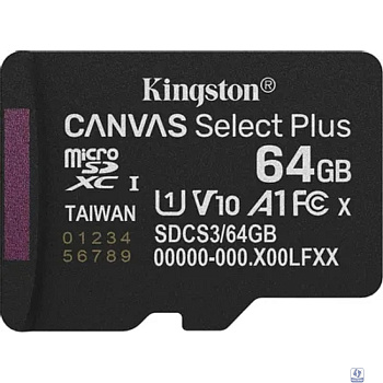 Micro SecureDigital 64GB Kingston Canvas Select Plus Gen3 100MB/s A1, без адаптера