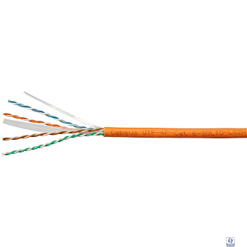 Cabeus UTP-4P-Cat.6-SOLID-LSZH-500 Кабель витая пара UTP (U/UTP), категория 6, 4 пары (23 AWG), одножильный, LSZH, нг(А)-HF, оранжевый (500 м)