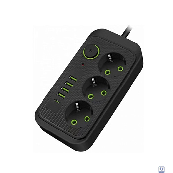 Amper сетевой удлинитель,4,0м, 3 розетки, 3*0,75мм, 10А, 2500 Вт, 4usb, 1Type-C, черный. [JH-1074U-4B]