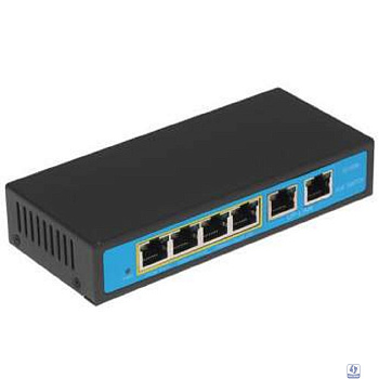 ORIENT SWP-7504POE/2P, PoE коммутатор 4 порта, 4xPoE 100Mbps + 2xUplink 100Mbps, Bandwidth 1.2Gbps, PoE-A (1/2+,3/6-), IEEE802.3af/at, мощность до 96Вт, дальность 100 метров, внешний БП