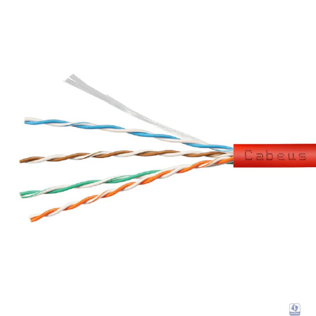Cabeus UTP-4P-Cat.5e-SOLID-LSZH-RD Кабель витая пара UTP (U/UTP), категория 5e, 4 пары (24 AWG), одножильный, красный, LSZH, нг(А)-HF, (305 м)