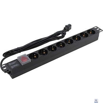 Exegate EX280845RUS Блок розеток ExeGate ServerPro PDU-19H806 Al-8S-C14-3-SW, 19", 1U, алюм, 8Schuko, кабель с C14 3м