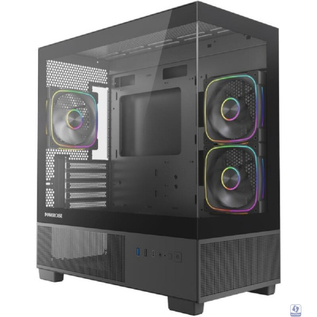 Powercase Корпус Vision Micro S4B, Tempered Glass, Type-C, 3x 120mm ARGB PWM Fan, ARGB+PWM HUB, чёрный, mATX  (CVMMSHB-A3)