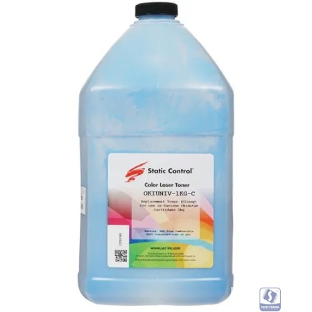Тонер Static Control OKIUNIV-1KG-C голубой флакон 1000гр. для принтера Oki C3300N/5500