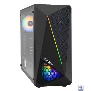 Exegate EX296073RUS Корпус Miditower ExeGate EVO-8225-EVO800 (ATX, БП EVO800RGB с вент. 12см, 2*USB+1*USB3.0, черный, 2 вент. с RGB подсветкой и полоса на передней панели, боковая панель - закаленное 