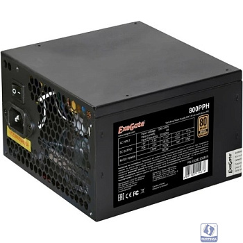 Exegate EX282156RUS-OEM-S Блок питания 800W ExeGate 80 PLUS® Bronze 800PPH-OEM (ATX, APFC, SC, КПД 89% (80 PLUS Bronze), 12cm fan, 24pin, 2x(4+4)pin, 4xPCI-E, 8xSATA, 4xIDE, Box, black, кабель 220V с 