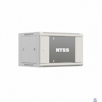 NTSS Шкаф настенный телекоммуникационный NTSS W 6U 600х450х370мм, 2 профиля 19, дверь стеклянная, боковые стенки съемные, задняя стенка, разобранный, серый RAL 7035 NTSS-W6U6045GS-2 (УТ000016830)