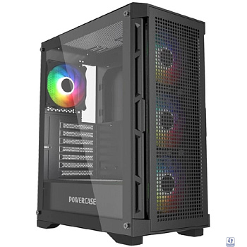 Powercase Ultimate Black, Tempered Glass, 4x 120mm ARGB fans, ARGB HUB, чёрный, ATX  (CUB-A4)